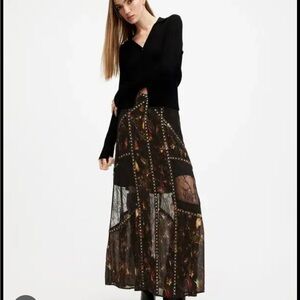 All Saints Black and Brown Patterned Maxi Skirt